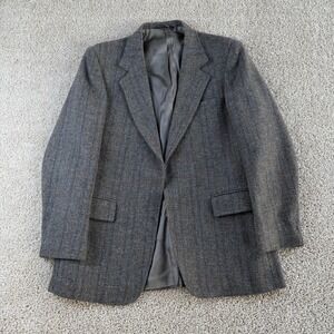 John Peel Ltd Blazer Mens 40 Gray Plaid Wool Tweed Sport Coat Jacket Made USA